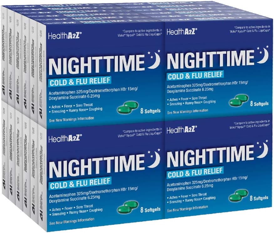 HealthA2Z Nighttime Cold & Flu Medicine for Multi-Symptom Relief