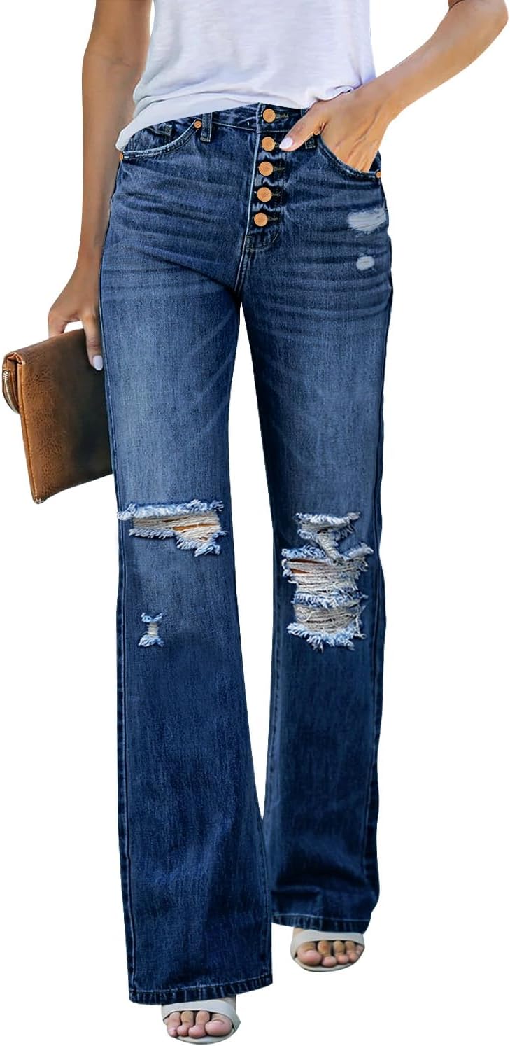 High Waisted Ripped Flare Jeans for Women - Distressed Style
