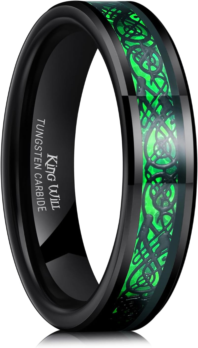 King Will Men's Dragon Celtic Tungsten Ring for Weddings & More