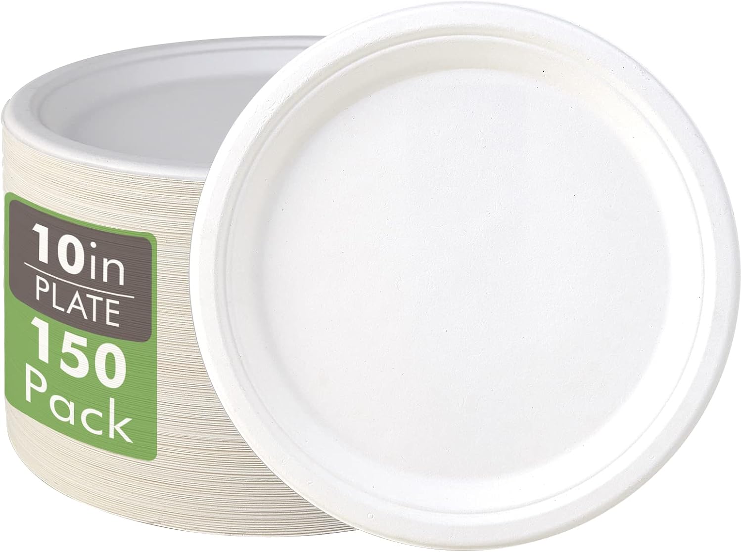 150 Pack Compostable Paper Plates 10.25in Heavy-Duty Eco-Friendly