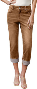 Women's High Waisted Capri Jeans - Roll-up Skinny Cuffed Crop