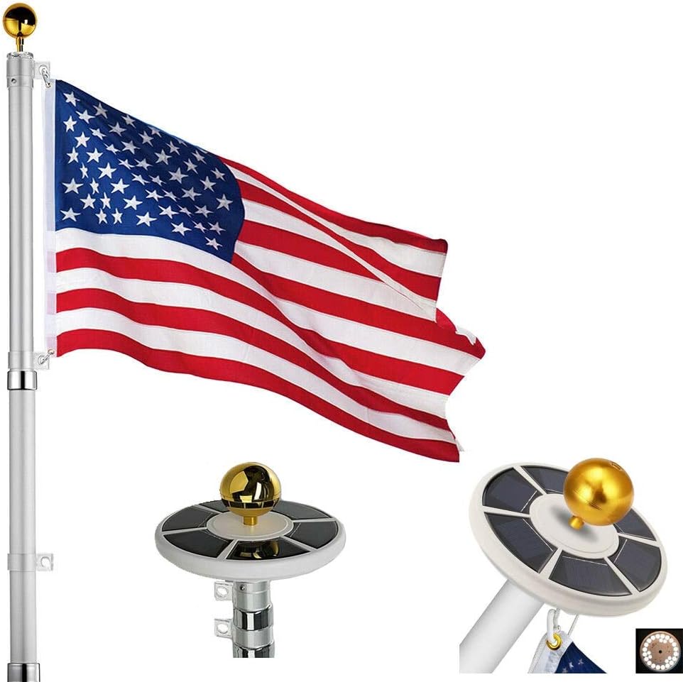 25Ft Telescopic Aluminum Flag Pole with Solar Lights for USA Flag