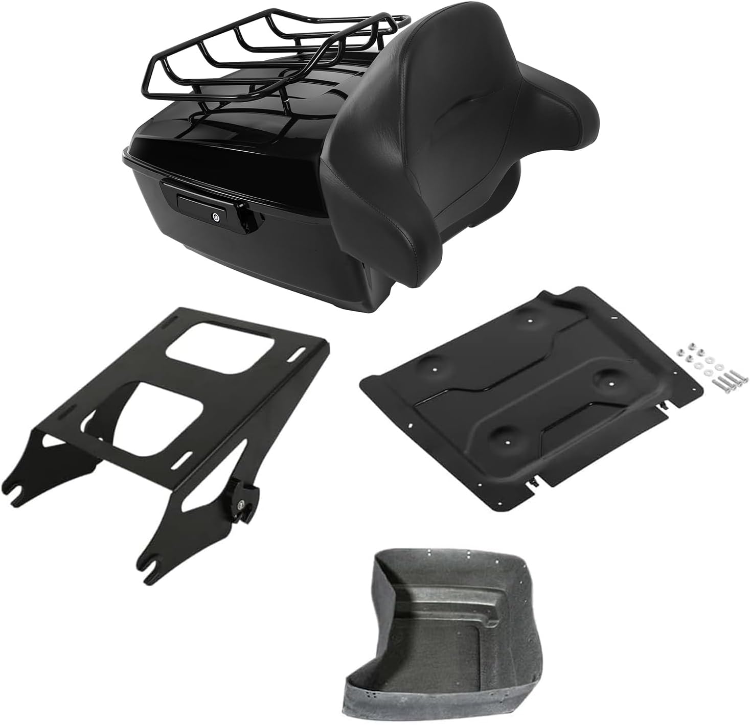 Vivid Black King Tour Pack Trunk Backrest for Harley Models 2014-2025