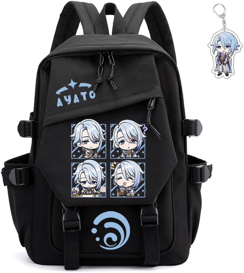 Genshin Impact Backpack Unisex Kawaii Rucksack with Keychain