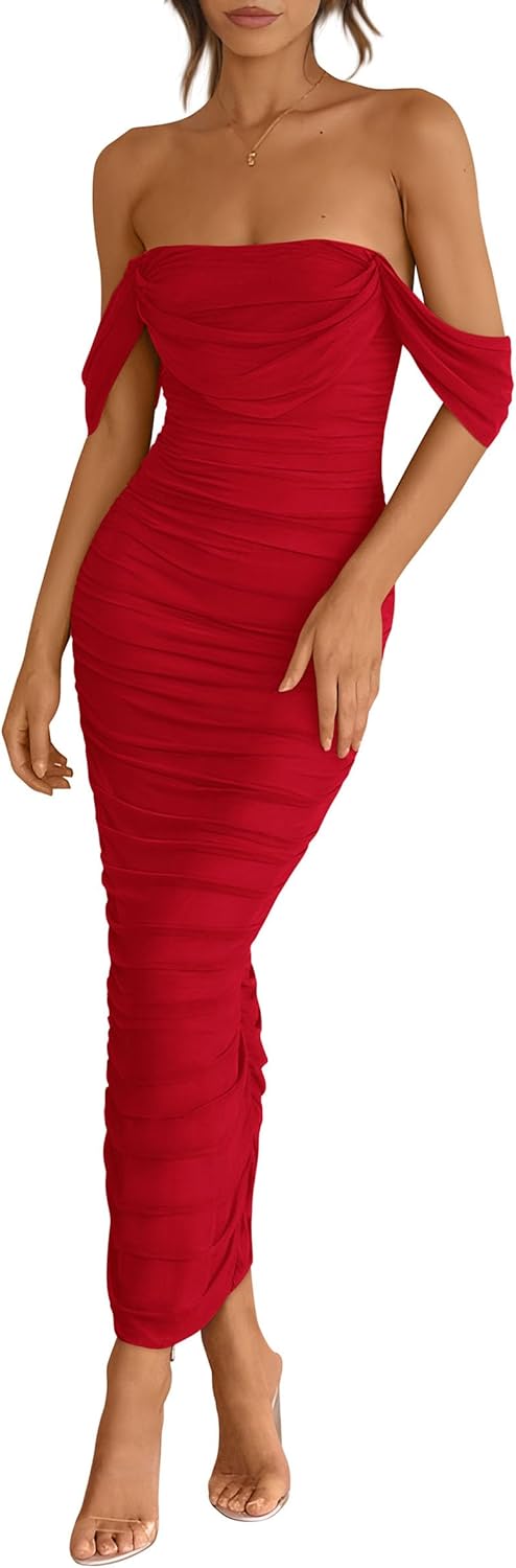 PRETTYGARDEN Womens Off The Shoulder Dress for Summer Parties