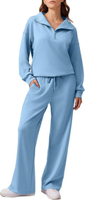 PINSPARK 2 Piece Oversized Sweatshirt and Wide Leg Sweatpants Set This