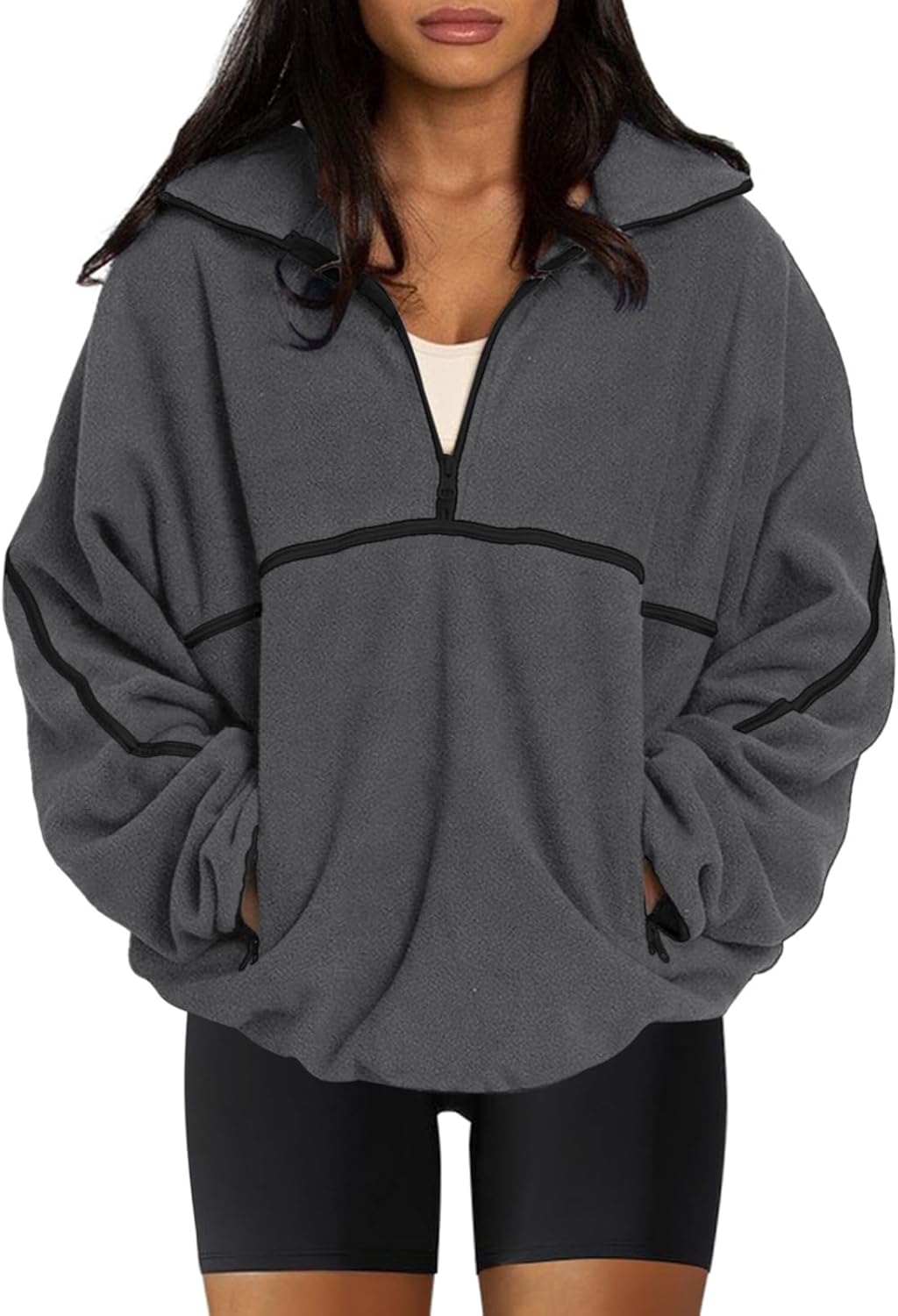 LASLULU Womens Half Zip Pullover Sherpa Fleece Jacket