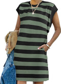 Womens Striped Summer Dress 2025 - Crewneck Cap Sleeve Casual
