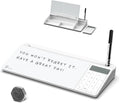 Desktop Glass Whiteboard with Calculator and Storage - Sleek Desk Memo