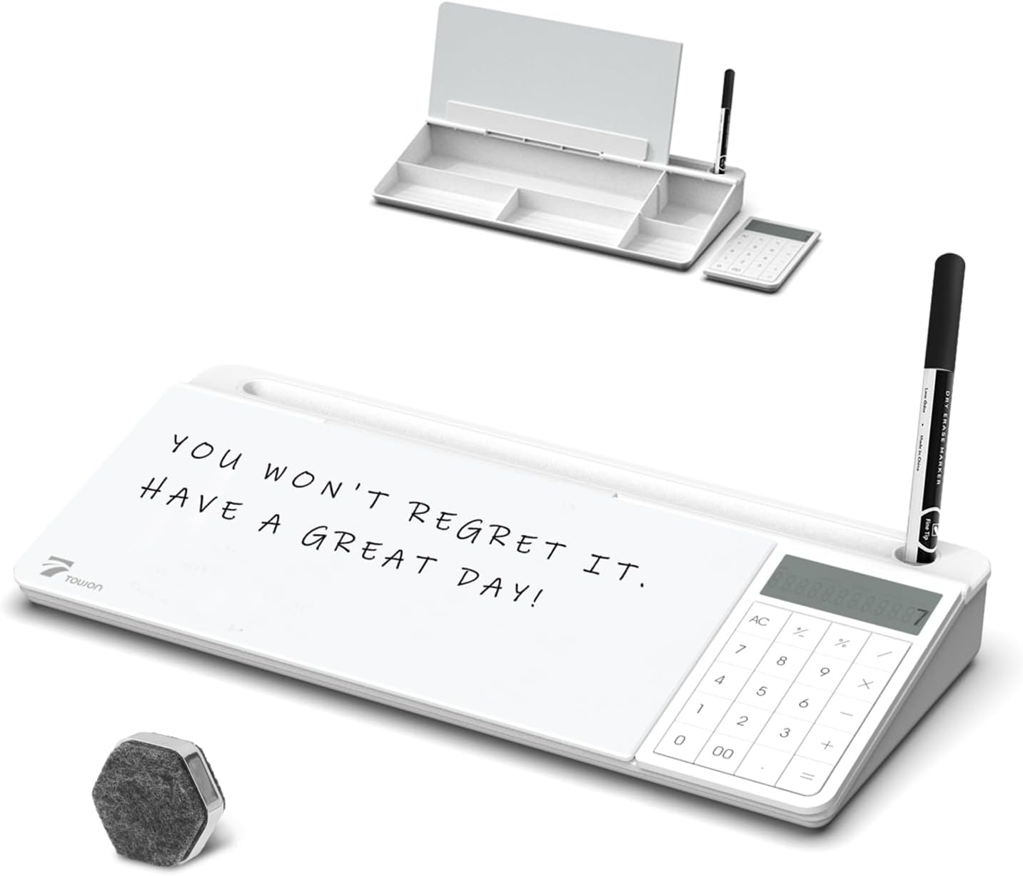 TOWON Desktop Glass Whiteboard with Calculator for Office Use