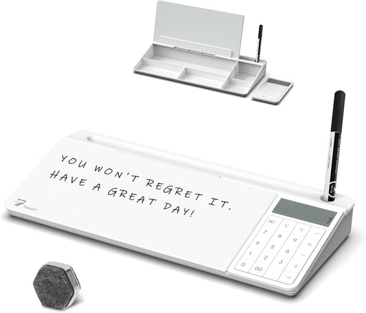 TOWON Desktop Glass Whiteboard with Calculator for Office Use