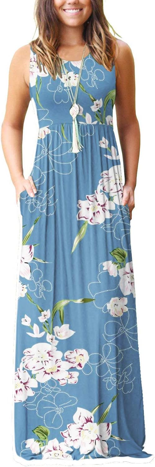 AUSELILY Women's Summer Sleeveless Maxi Dress with Pockets