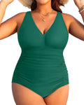 Plus Size One Piece Swimsuit for Women V Neck - Tummy Control