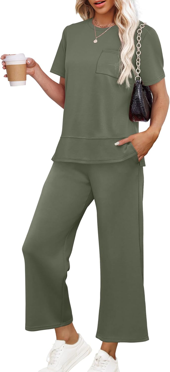 OFEEFAN Women's Lounge Sets Comfortable Wide Leg Loungewear