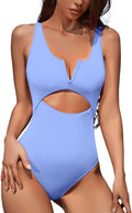 Womens One Piece Tummy Control Monokini Swimwear - V Neck High Cut