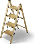Gold 4 Step Stool Ladder 330lbs Capacity - Foldable Aluminum