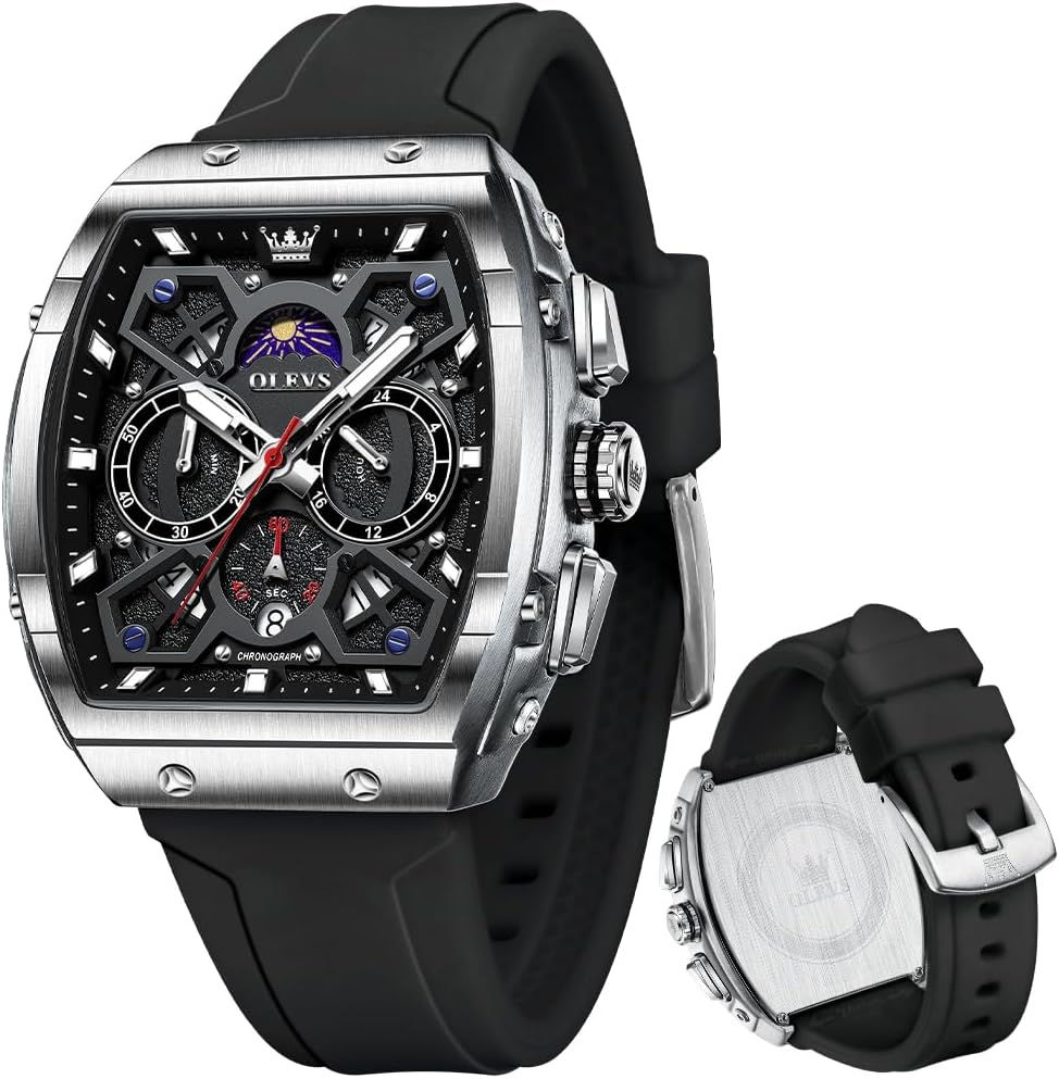 OLEVS Mens Watches Chronograph Waterproof Luminous Silicon Strap