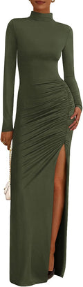 Formal Dresses for Women 2025 Long Sleeve Mock Neck Ruched Maxi