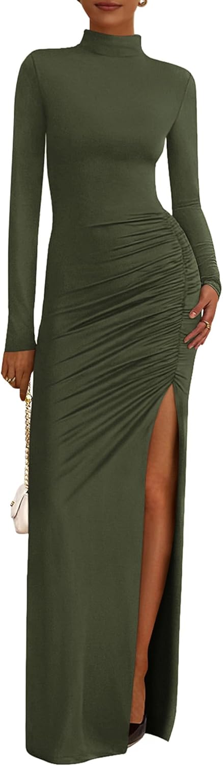 BTFBM Formal Dresses for Women Long Sleeve Slit Maxi Dress
