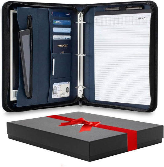 Forevermore Portfolios Organizer - Stylish 3 Ring Binder with Notepad