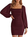 Mesh Cocktail Dresses for Women Elegant Square Neck Mini Bodycon