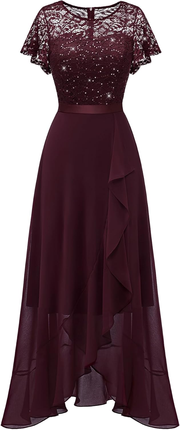 BeryLove Formal Dresses for Women with Slit and Lace Detail