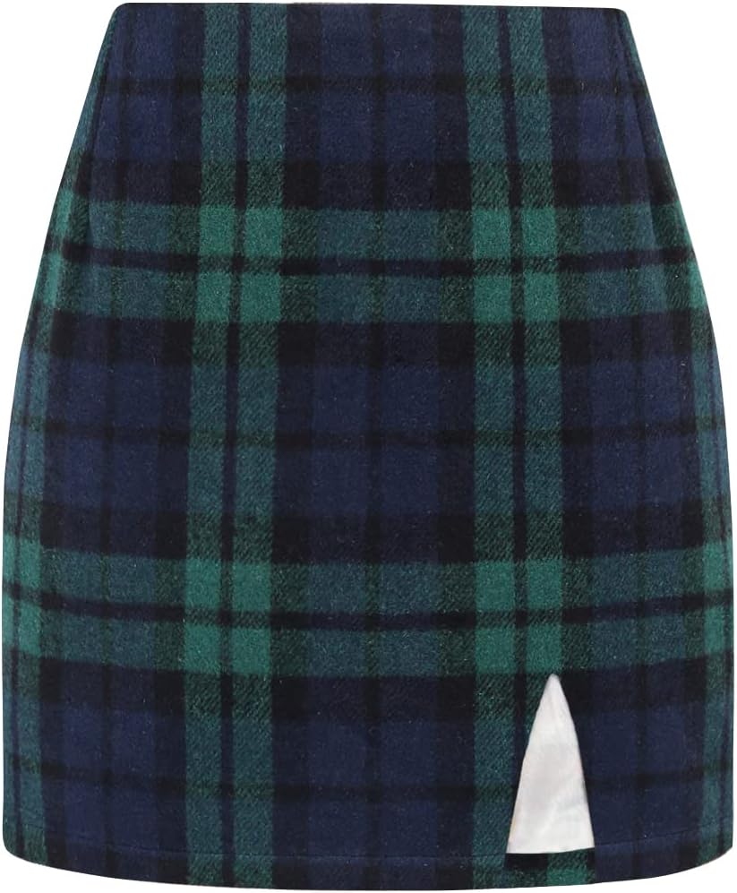 Plaid Mini Skirts for Women High Waisted Wool Bodycon Style