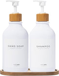 Plastic Soap Dispenser Set | Amber 16.9oz Bottles with Bamboo Pump