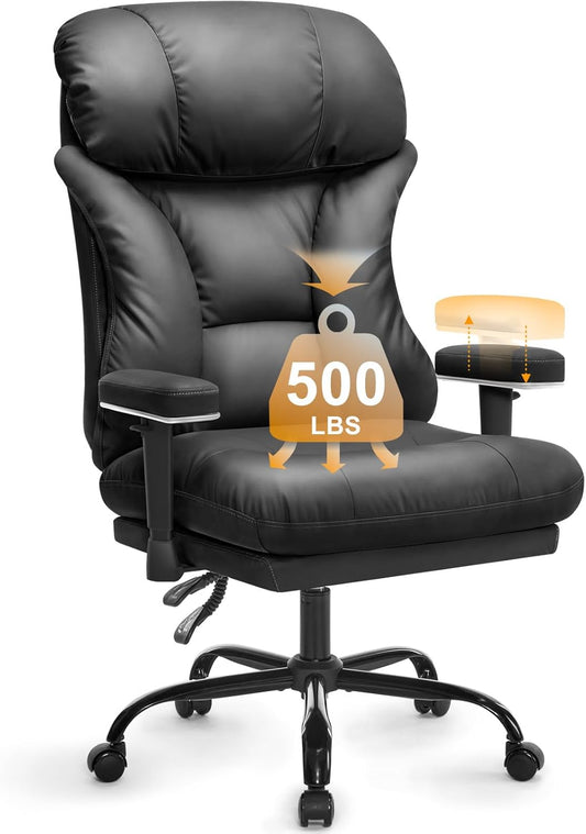 Ergonomic Big & Tall Office Chair - 500lbs Capacity, Tilt Lock, Adjustable Armrests