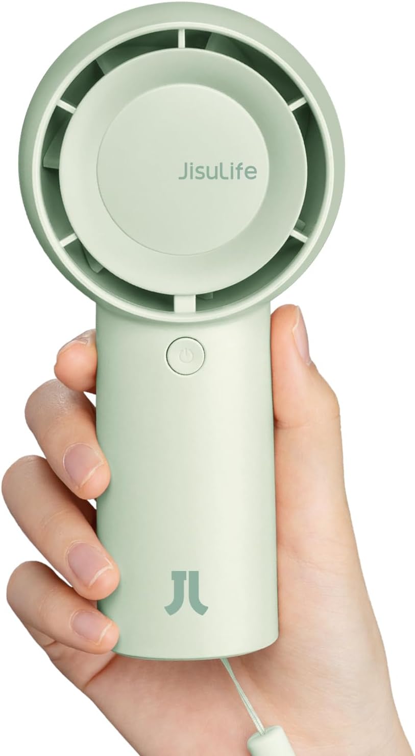 JISULIFE Handheld Turbo Fan: 16H Cooling | Rechargeable 5-Speed Mini Fan