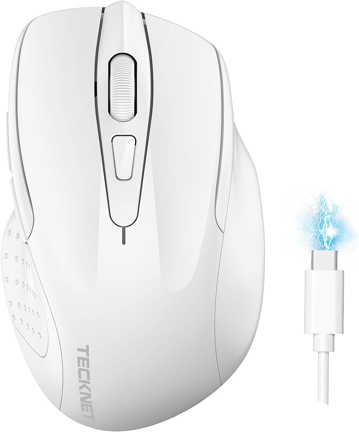 TECKNET Rechargeable Wireless Mouse: Silent 4800 DPI BT5.0/3.0 & 2.4G - White