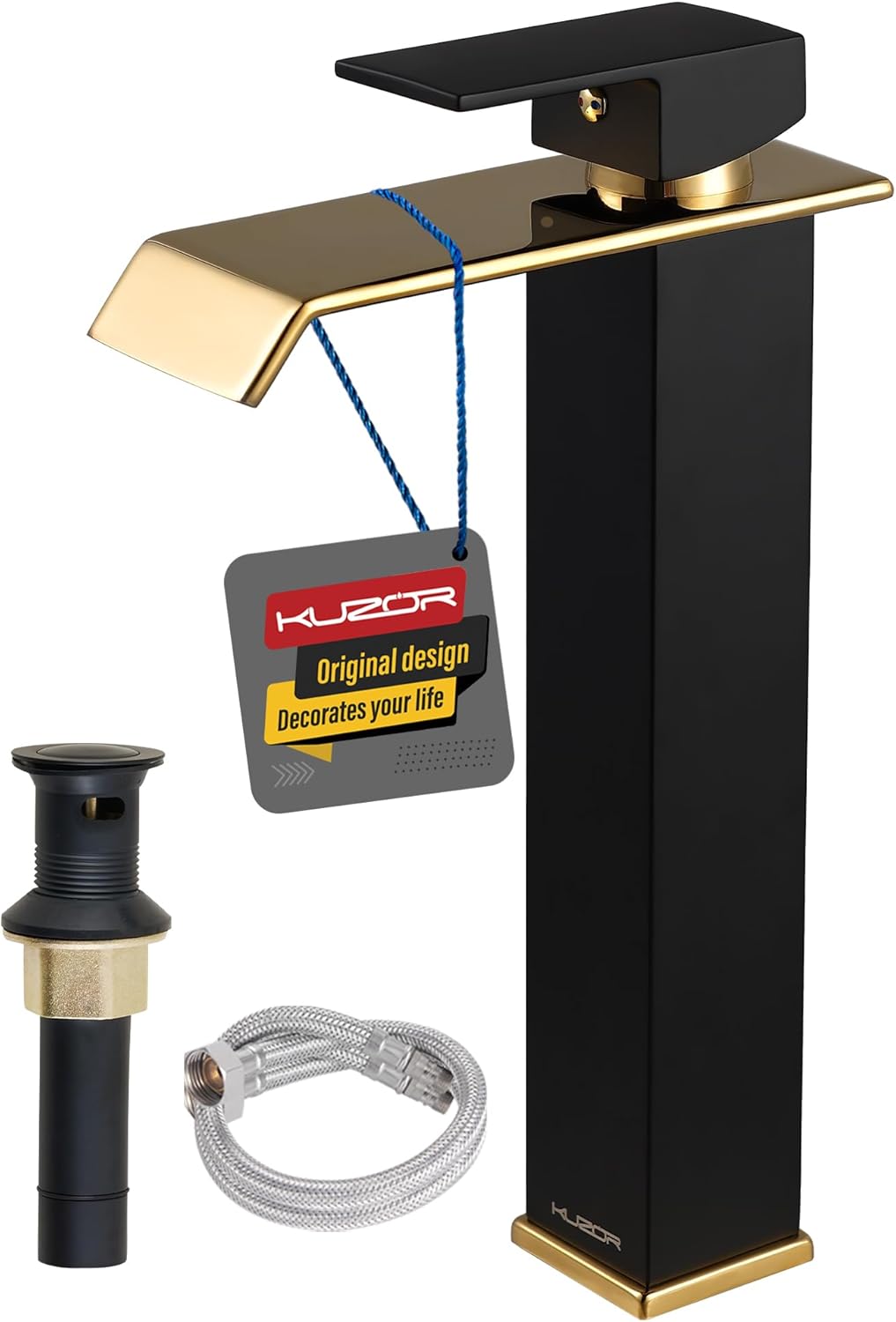 KUZOR Black and Gold Tall Waterfall Vessel Sink Faucet Review