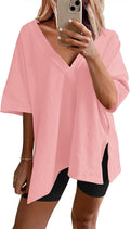 Womens 2 Piece Lounge Set Oversized V Neck T-Shirt & Biker Shorts