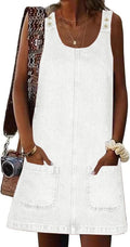 Xaspee Denim Overall Dress for Women Casual Mini Sleeveless