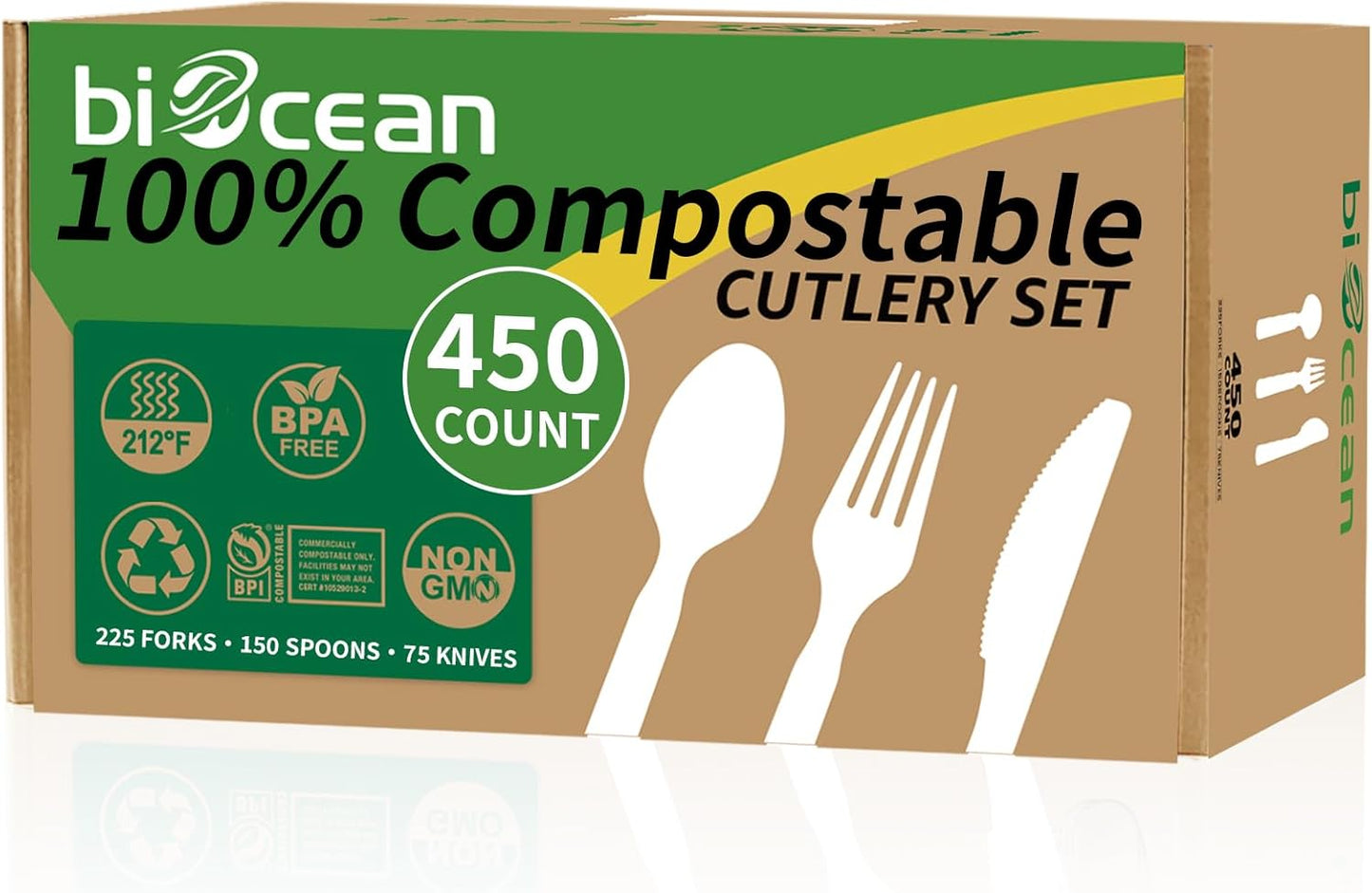 450 Counts Compostable Forks Spoons Knives Set for Eco-Friendly Dining