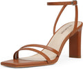 Womens Square Open Toe Chunky High Heels - Strappy Ankle Comfort