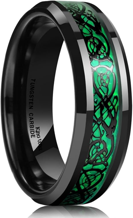 King Will DRAGON Men's 8mm Carbon Fiber Celtic Dragon Ring