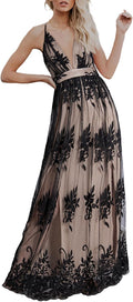 Dokotoo Womens Formal Deep V-Neck Embroidered Lace Mesh Evening Dress