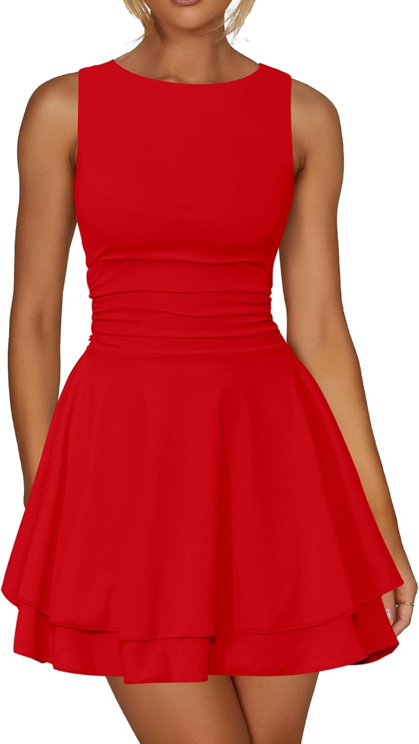 Kaximil Women's Ruffle Hem Boat Neck Mini Dress for Parties