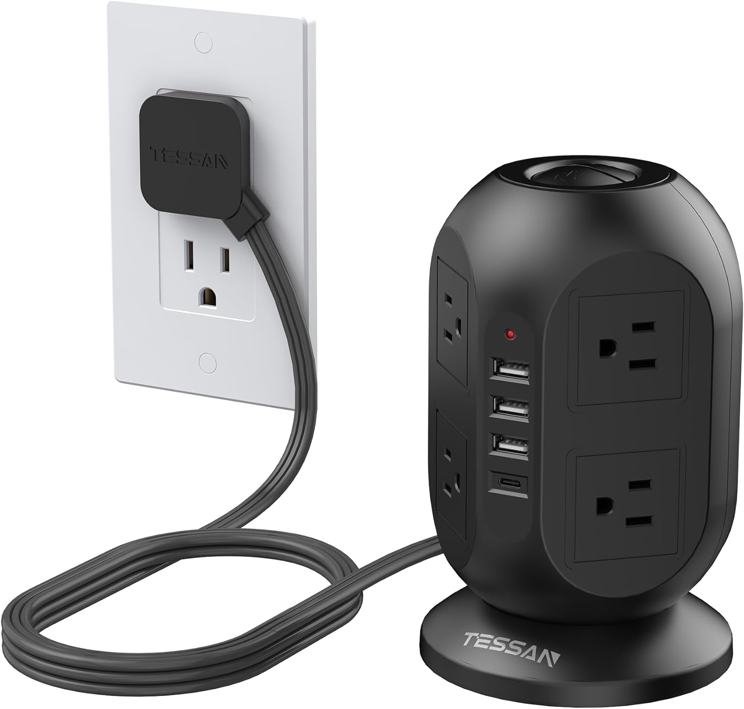 Surge Protector Power Strip Tower with 8 AC Outlets and USB Ports