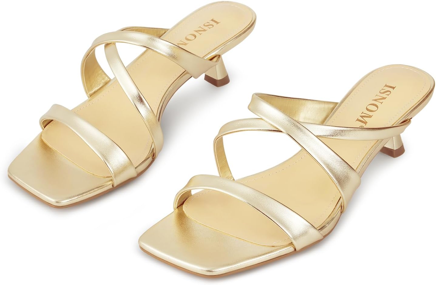 ISNOM Nude Strappy Heels for Women - Elegant Kitten Sandals