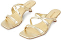 ISNOM Nude Strappy Heels for Women - Nude Kitten Heeled Sandals