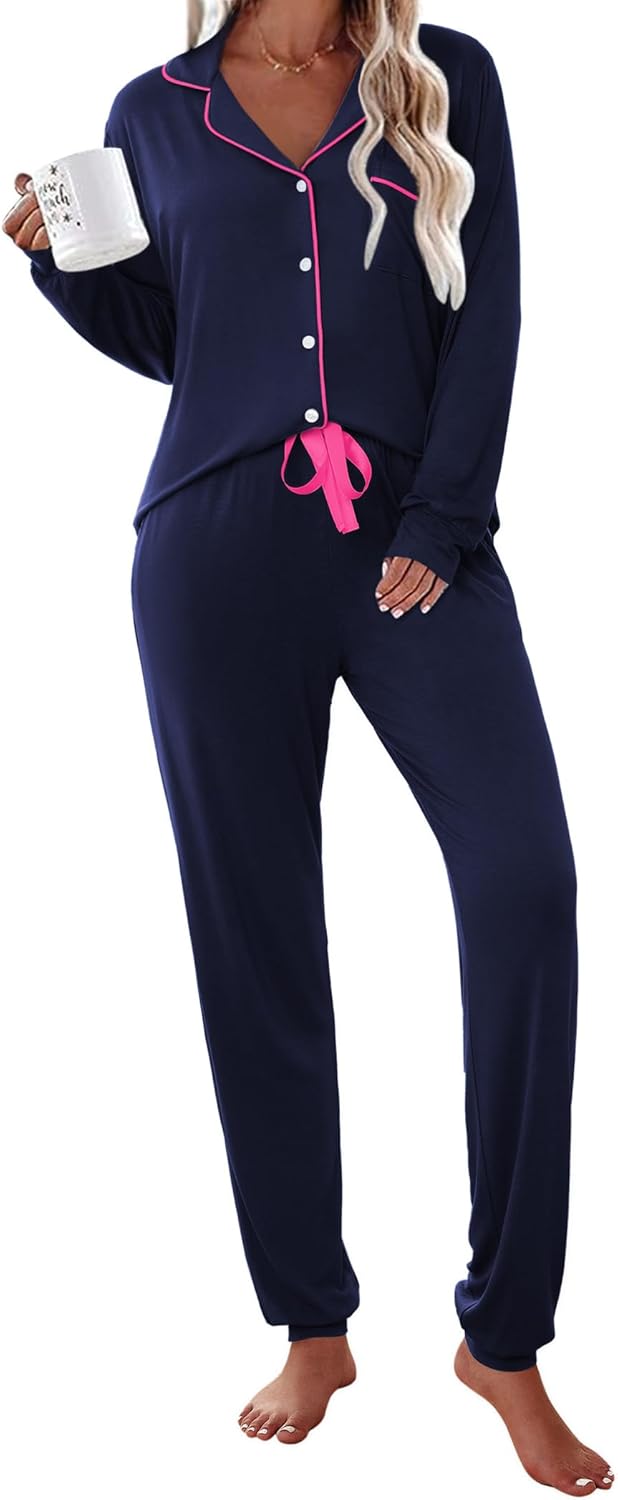 Ekouaer Pajamas Set Long Sleeve Sleepwear for Ultimate Comfort