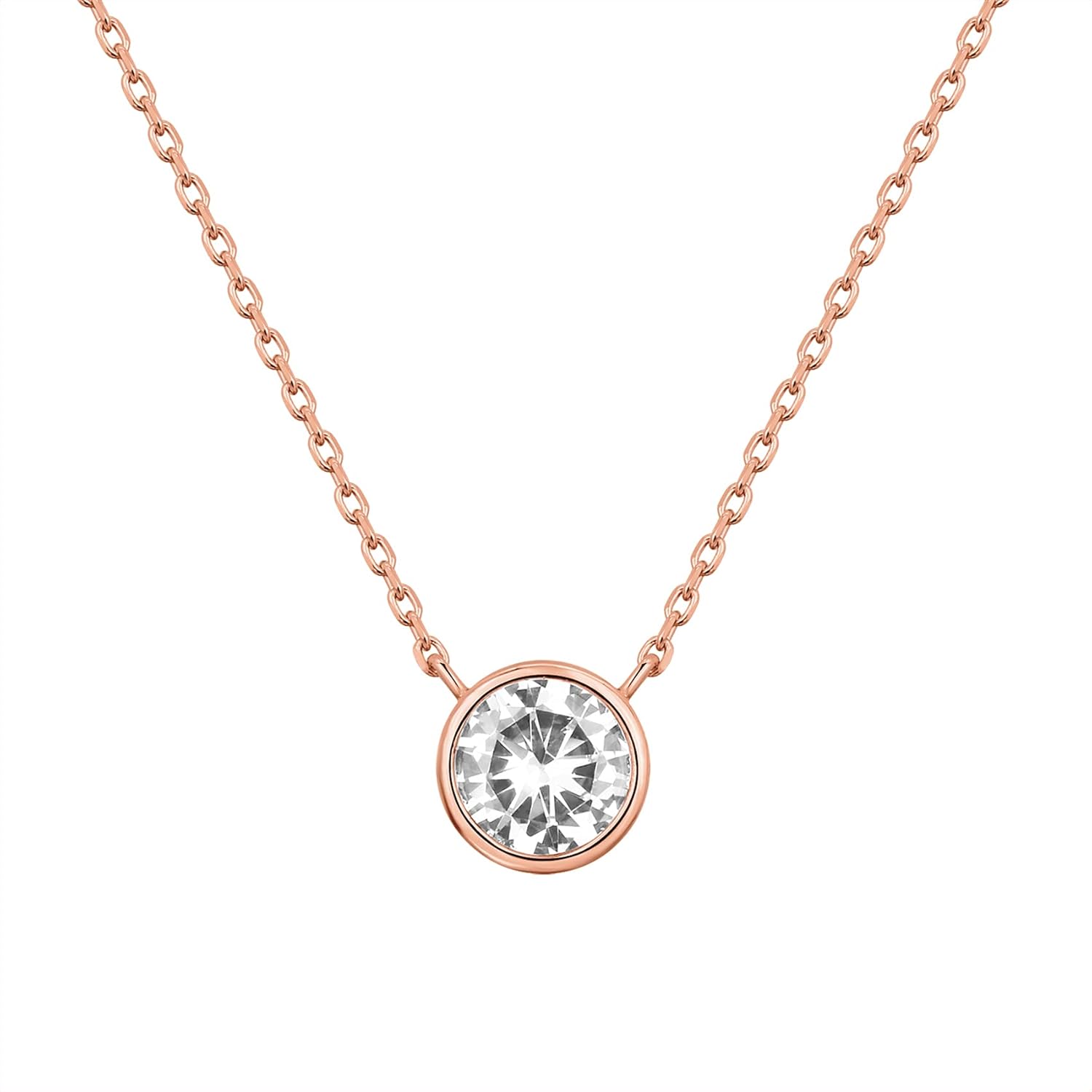 PAVOI 14K Gold Plated Circle CZ Solitaire Necklace for Women