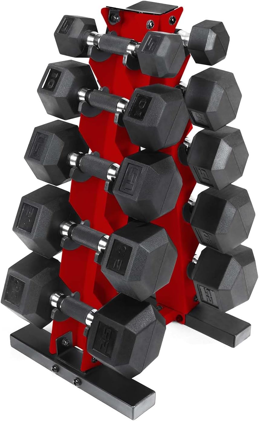 CAP Barbell 150 LB Coated Hex Dumbbell Weight Set with Rack