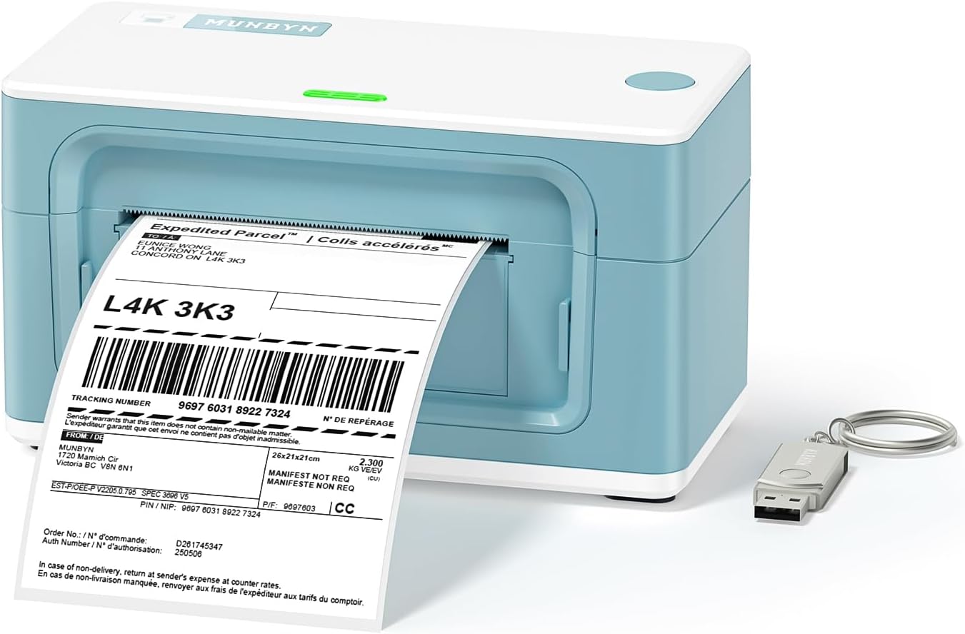 Speedy Shipping: MUNBYN 4X6 Label Printer, 150mm/s High-Speed, Japan 203 DPI, USB, Blue