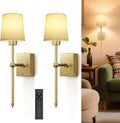 Battery Operated Wall Sconce Set of 2 - Gold Dimmable LED Lights