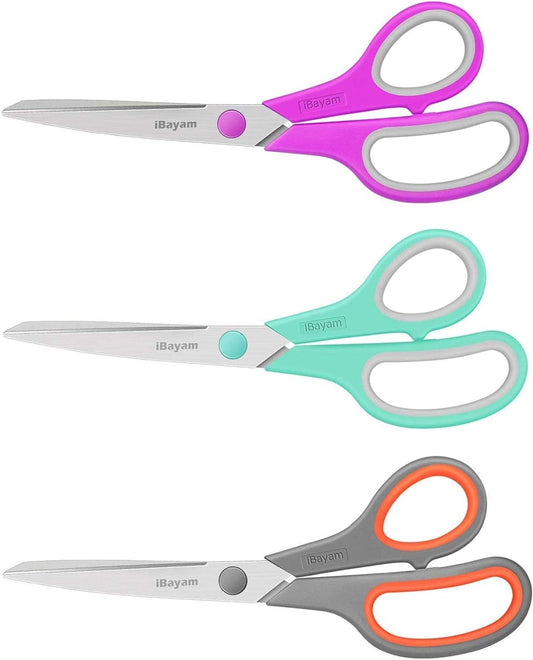 Ultra-Sharp All-Purpose Scissors 3-Pack by iBayam - Comfort-Grip for Effortless Cutting