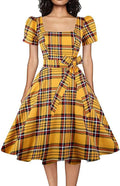 OBBUE Women's Retro 1950s Cocktail Dress with Elegant Puff Sleeves