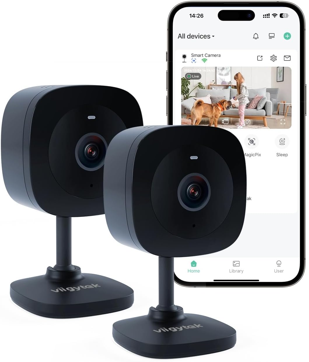 Viigytek 2K Pet/Baby Camera: Night Vision, 2-Way Audio